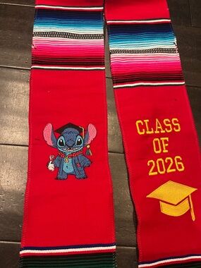 Red Graduation Stole with Embroidered Stitch - Class of 2026